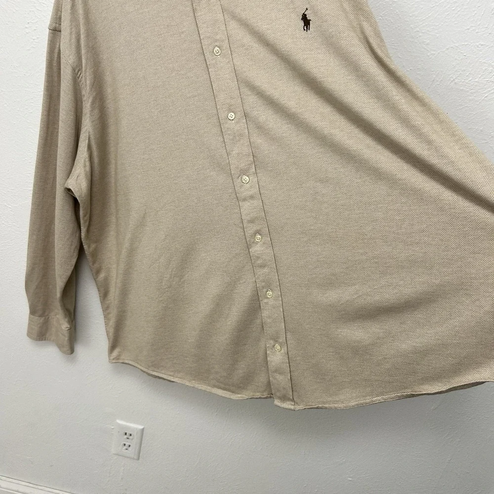 Polo Ralph Lauren Beige Chevron Knit Shirt Size 4XB Long Sleeve Button up Preppy